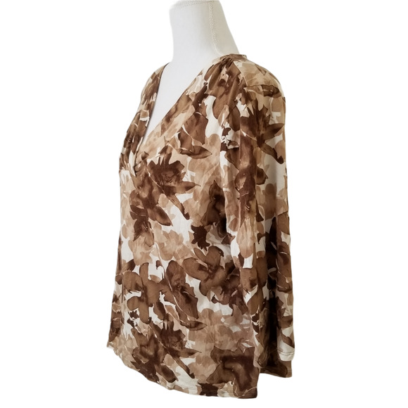 Dana Buchman T-shirt, flowered brown - Size L - Picture 4 of 5